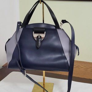 Nicoli Italian Leather Satchel/Crossbody Handbag Navy/Grey Colorblock